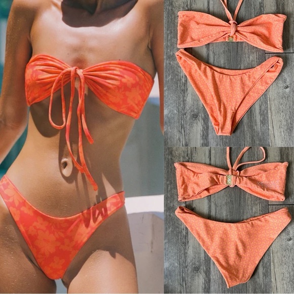 Leni Swims Other - Leni Swims Bandeau Bikini Top and Cheeky Bottom in Orange